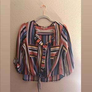 Multi- Colored Striped Buttoned Blouse w/ Pockets